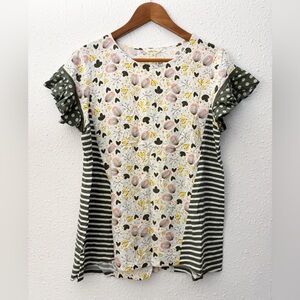 Matilda Jane womens top Med floral striped mixed flutter short sleeve rayon